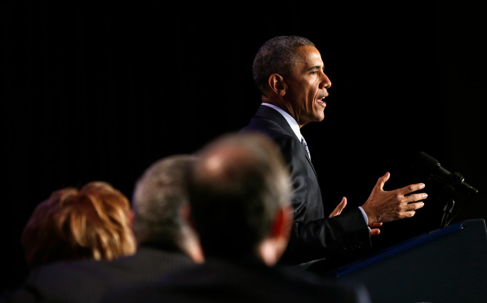 President Barack Obama speaks at the General Session of the 2015 Democratic National Committee Winter Meeting in Washington Feb. 20, 2015. (Photo by Kevin Lamarque/Reuters)
