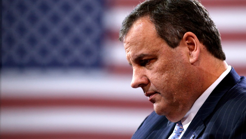 New Jersey Governor Chris Christie looks down while speaking at the Conservative Political Action Conference (CPAC) at National Harbor in Md., Feb. 26, 2015. (Photo by Kevin Lamarque/Reuters)