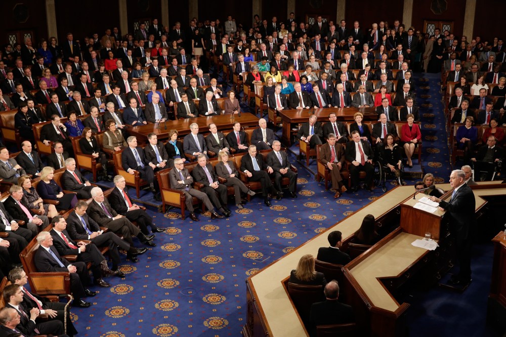 Israeli Prime Minister Benjamin Netanyahu (R) addresses a joint meeting of Congress in the House Chamber on Capitol Hill in Washington, D.C., March 3, 2015. (Photo by Joshua Roberts/Reuters)
