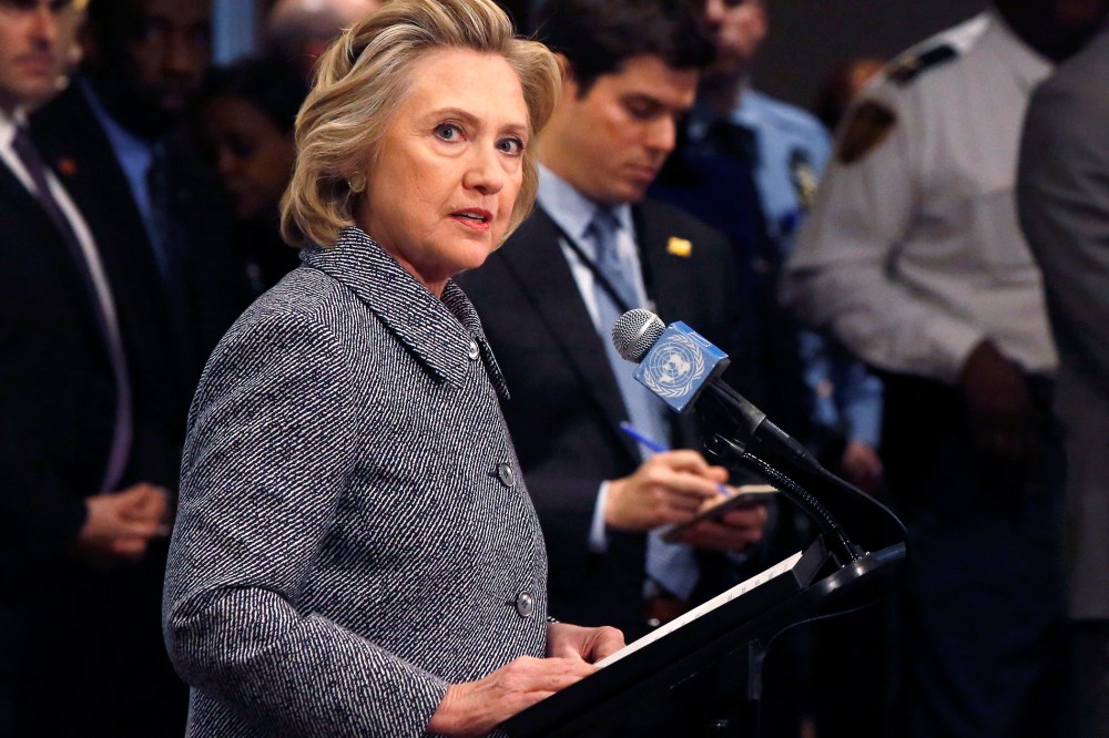 Former U.S. Secretary of State Hillary Clinton speaks during a news conference at the United Nations in New York, March 10, 2015. (Photo by Lucas Jackson/Reuters)