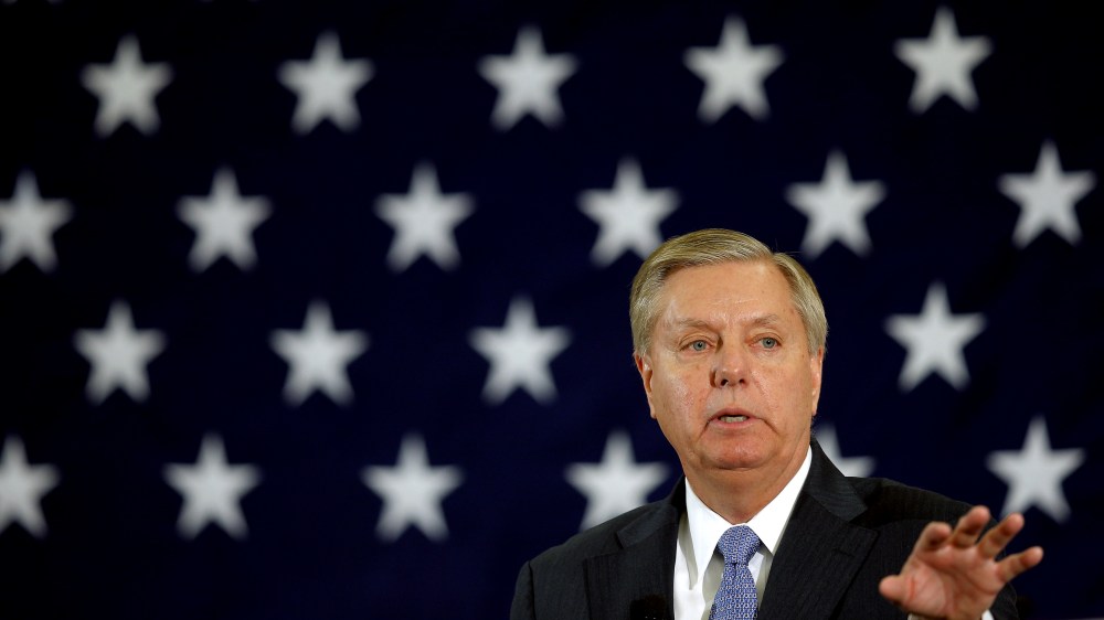 Potential Republican 2016 presidential candidate US Senator Lindsey Graham (R-SC) speaks at the First in the Nation Republican Leadership Conference in Nashua, N.H., April 18, 2015. (Photo by Brian Snyder/Reuters)