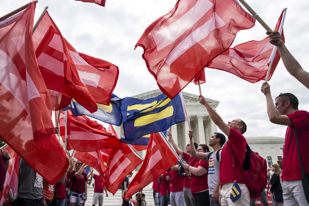 Supporters of gay marriage rally in front of the Supreme Court in Washington on June 25, 2015. (Photo by Joshua Roberts/Reuters)