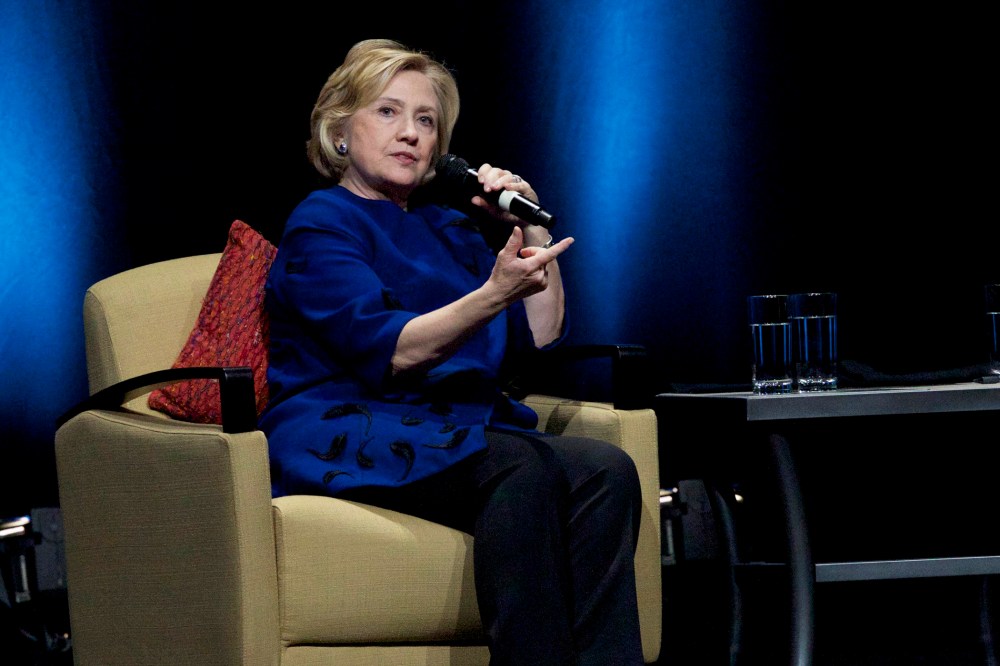 Hillary Clinton speaks to members of the World Affairs Council in Portland, Oregon, April 8, 2014.