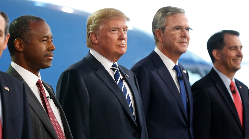 Republican U.S. presidential candidates pose for a group photo before the start of the second official Republican presidential candidates debate in Simi Valley, Calif. on Sept. 16, 2015. (Photo by Mario Anzuoni/Reuters)