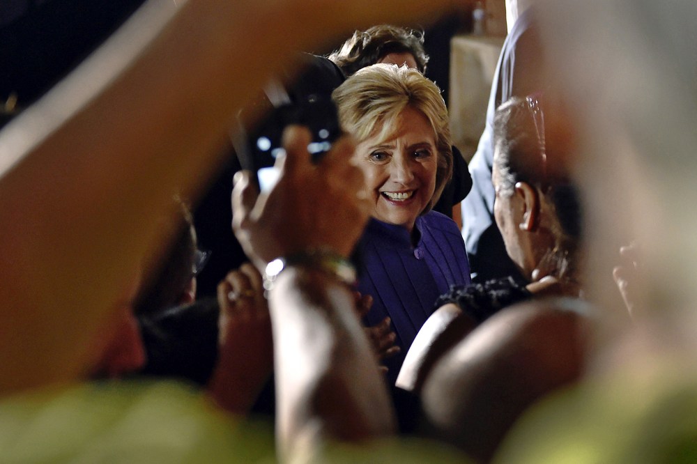 Democratic U.S. presidential candidate Hillary Clinton greets supporters after speaking at a campaign rally at the Springs Preserve in Las Vegas, Nev., Oct. 14, 2015. (Photo by David Becker/Reuters)