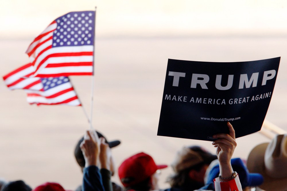 Supporters greet Republican presidential candidate Donald Trump at a rally during a campaign stop at the airport in Millington, Tenn., Feb. 27, 2016. (Photo by Karen Pulfer Focht/Reuters)
