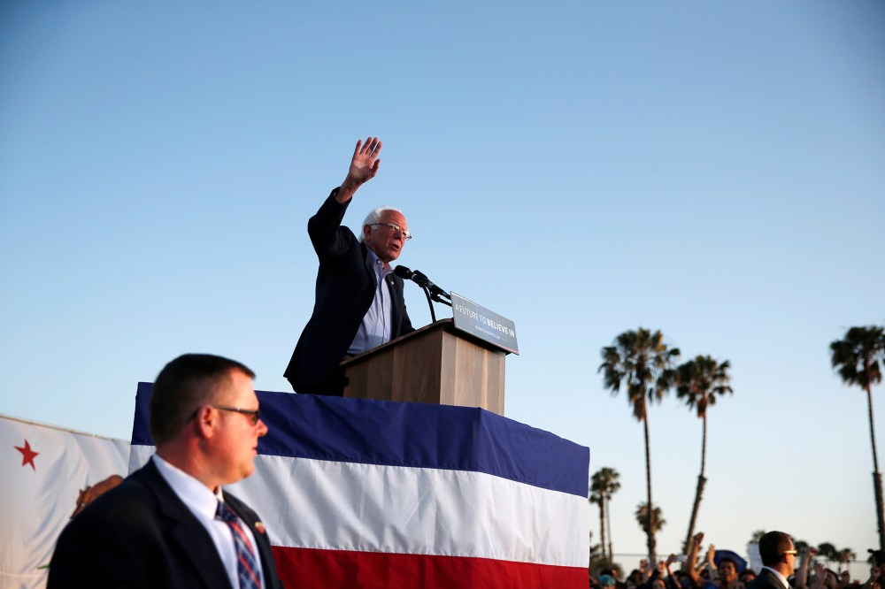 Democratic presidential candidate Bernie Sanders speaks in Santa Monica, Calif., U.S., May 23, 2016. (Photo by Lucy Nicholson/Reuters)