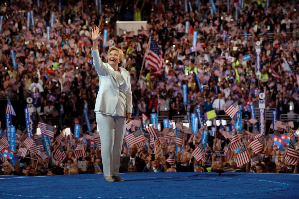 Democratic presidential nominee Hillary Clinton waves as she arrives at the fourth and final night at the Democratic National Convention in Philadelphia, Pa., July 28, 2016. (Photo by Brian Snyder/Reuters)