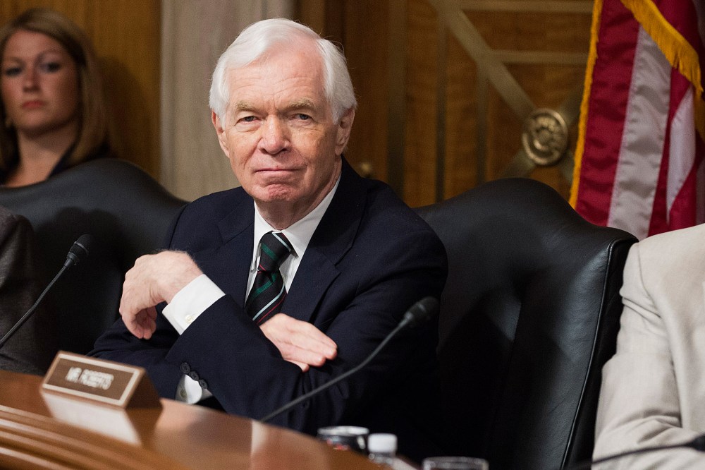 Senator Thad Cochran (R-MS) listens during a hearing examining foreign purchases on Capitol Hill in Washington on July 10, 2013.