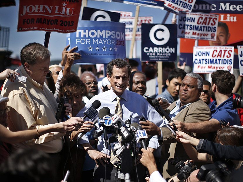 Former U.S. Congressman Anthony Weiner speaks to reporters after a mayoral candidates forum in the Inwood section of upper Manhattan in New York, July 30, 2013. (Photo by Mike Segar/Reuters)
