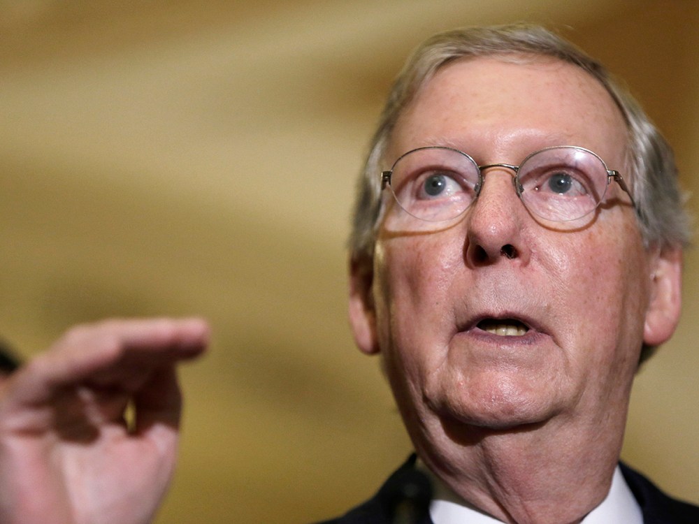 Senate Minority Leader McConnell speaks to reporters at U.S. Capitol in Washington