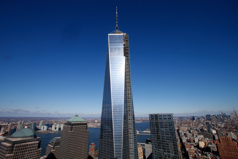 The One World Trade Center tower is seen in this picture taken from the 57th floor of 4 World Trade Center tower in New York on Nov. 8, 2013.