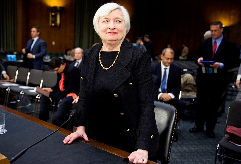 Federal Reserve Vice Chair Janet Yellen stands after testifying during a confirmation hearing on her nomination to be the next chairman of the U.S. Federal Reserve in Washington, Nov. 14, 2013.