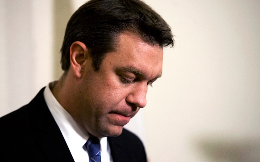 Rep. Henry "Trey" Radel (R-FLA) pauses as he meets with local media during a news conference at his district office in Cape Coral, Fla. on Nov. 20, 2013.