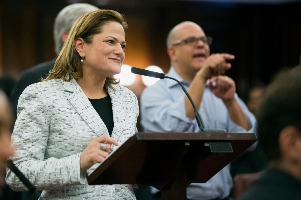 New York City councilwoman Melissa Mark-Viverito smiles as she speaks after being elected speaker of the city council inside of City Hall in the Manhattan borough of New York on Jan. 8, 2014. (Photo by Lucas Jackson/Reuters)