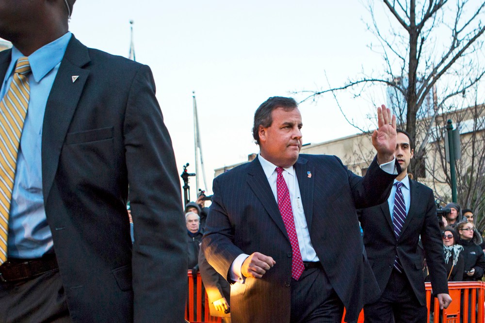 New Jersey Governor Chris Christie leaves city hall in Fort Lee, N.J. Jan. 9, 2014.