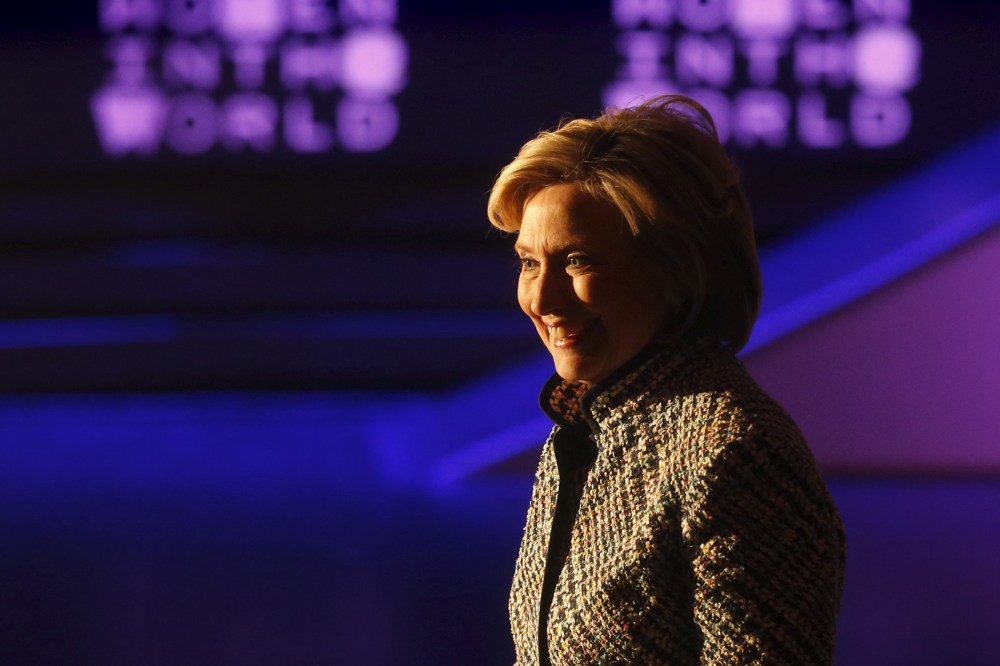 Democratic presidential candidate Hillary Clinton smiles after delivering the keynote address at the Women in the World summit in New York April 23, 2015. (Photo by Shannon Stapleton/Reuters)