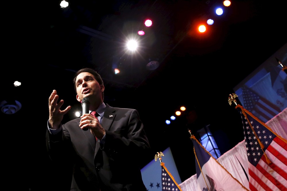 Governor of Wisconsin and potential Republican U.S. Presidential candidate Scott Walker speaks at the Iowa Faith and Freedom Coalition's forum in Waukee, Iowa, April 25, 2015. (Photo by Jim Young/Reuters)
