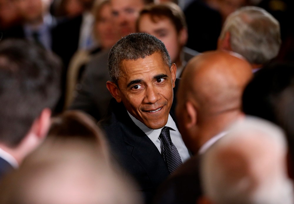 U.S. President Barack Obama greets attendees in the crowd after signing House Resolution 2146, the "Defending Public Safety Employees' Retirement Act and Trade Preference Extension Act of 2015," June 29, 2015. (Photo by Jonathan Ernst/Reuters)