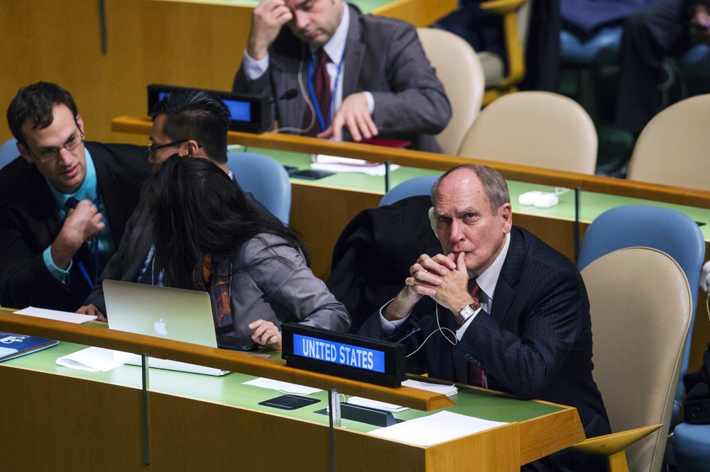 Ambassador Ronald Godard of the United States waits for a United Nations General Assembly vote at the United Nations headquarters in New York, Oct. 27, 2015. (Photo by Lucas Jackson/Reuters)