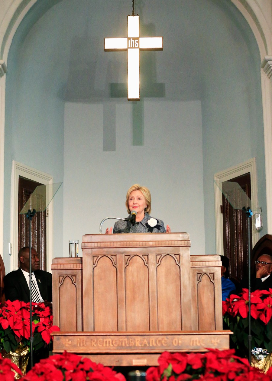 U.S. Democratic presidential candidate Hillary Clinton speaks during the National Bar Association's 60th anniversary of the Montgomery Bus Boycott at the Dexter Avenue Baptist Church in Montgomery, Ala., Dec. 1, 2015. (Photo by Marvin Gentry/Reuters)
