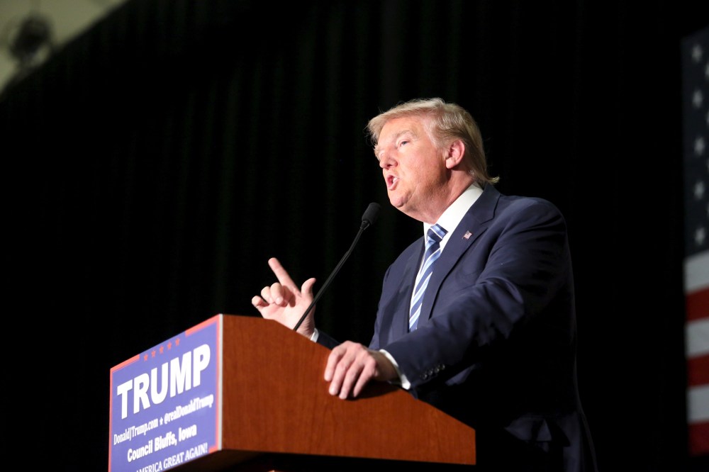 U.S. Republican presidential candidate Donald Trump speaks during a campaign rally in Council Bluffs, Iowa, Dec. 29, 2015. (Photo by Lane Hickenbottom/Reuters)