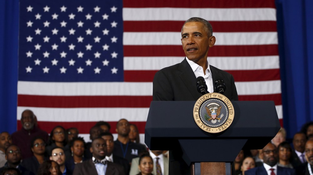 U.S. President Barack Obama delivers remarks to promote themes from his State of the Union address at McKinley High School in Baton Rouge, La., Jan. 14, 2016. (Photo by Carlos Barria/Reuters)