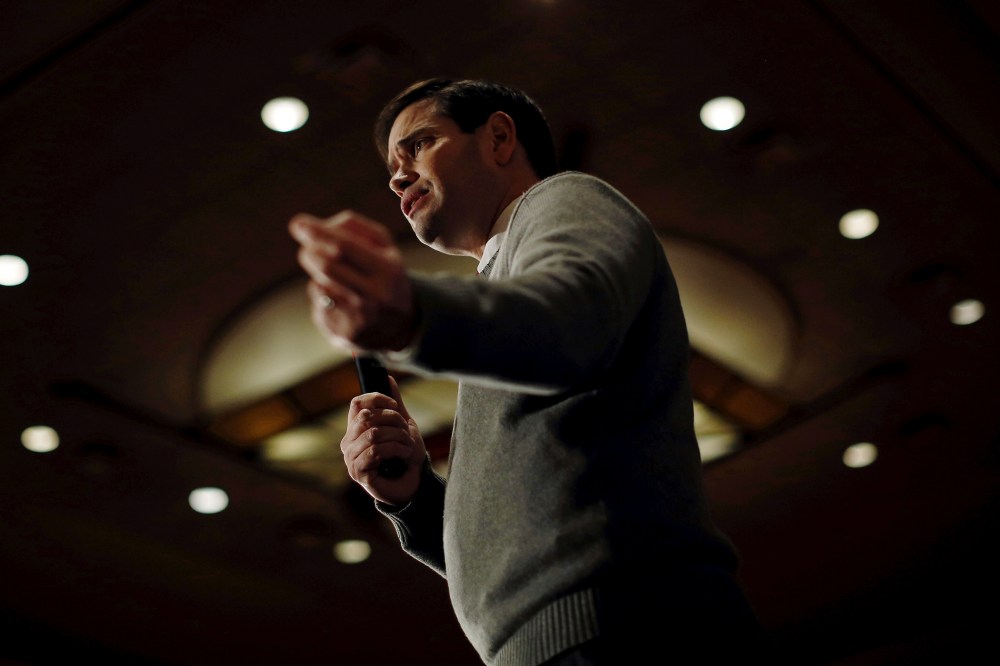 Republican presidential candidate Marco Rubio speaks at a campaign event in Coralville, Iowa, Jan. 18, 2016. (Photo by Jim Young/Reuters)