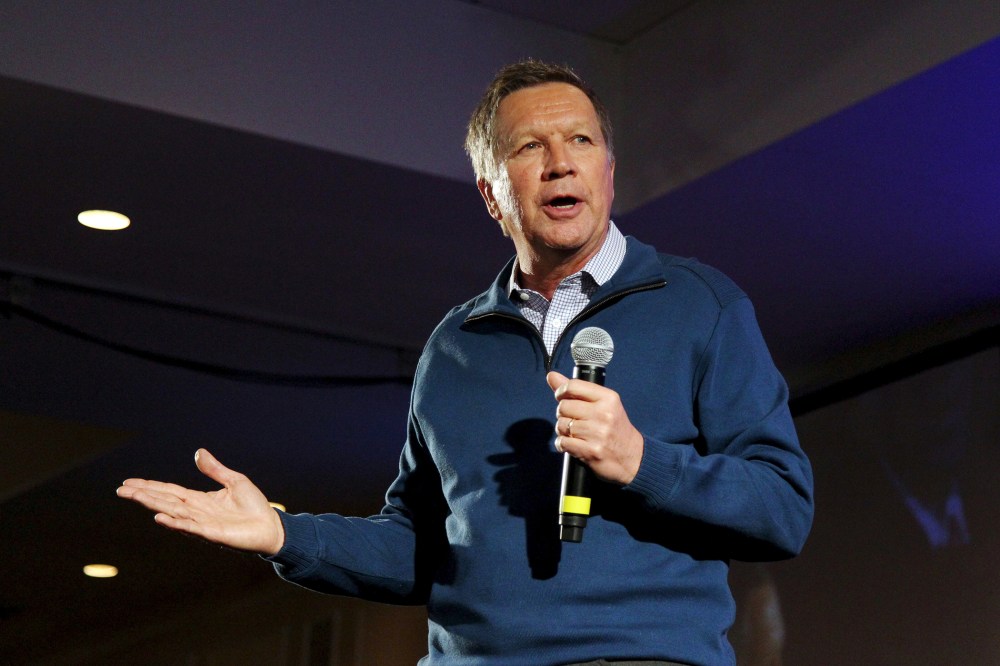 Republican presidential candidate and Ohio Governor John Kasich speaks at the New Hampshire GOP's FITN Presidential town hall in Nashua, N.H. Jan. 23, 2016. (Photo by Mary Schwalm/Reuters)