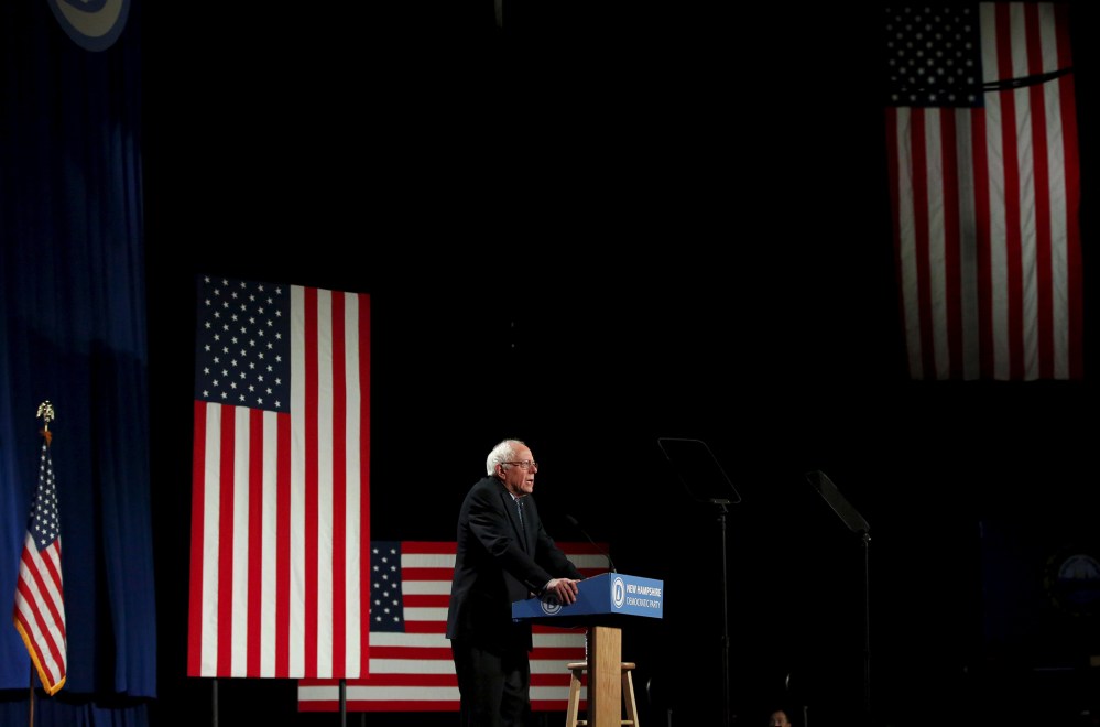 Democratic presidential candidate Bernie Sanders speaks at the 2016 McIntyre-Shaheen 100 Club Celebration at the Verizon Wireless Arena in Manchester, N.H., Feb. 5, 2016. (Photo by Shannon Stapleton/Reuters)