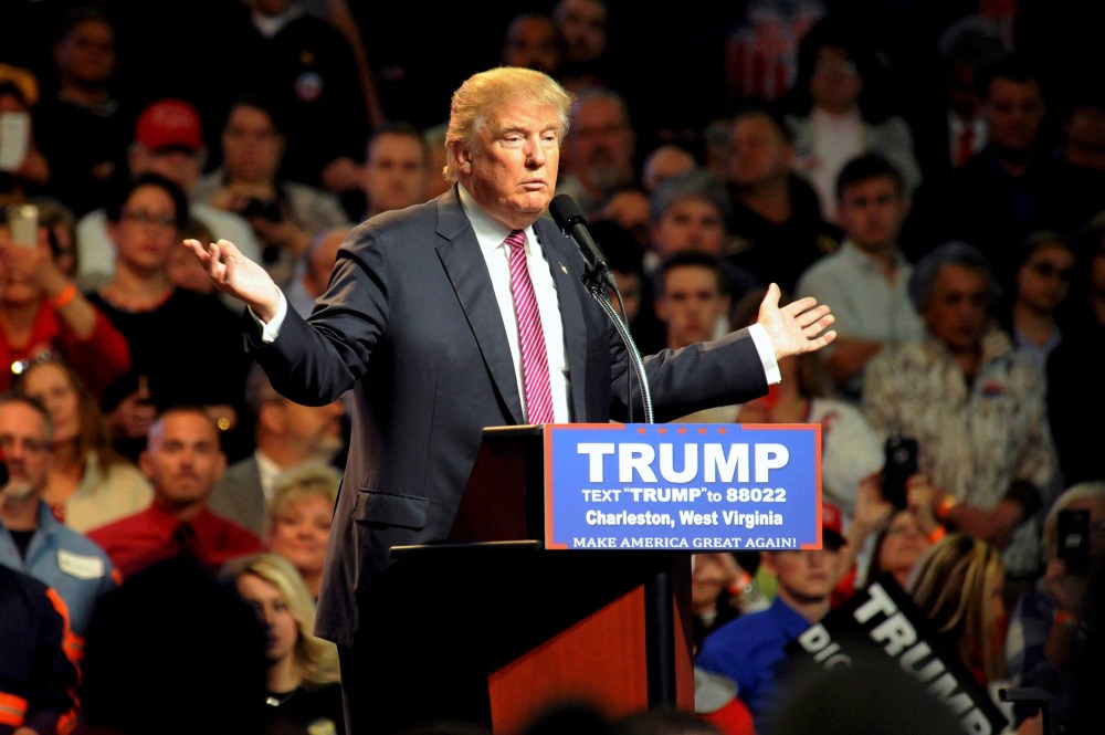 Republican U.S. presidential candidate Donald Trump speaks to supporters in Charleston, W.V., May 5, 2016. (Photo by Chris Tilley/Reuters)