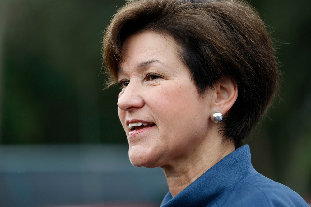 Democratic candidate for Florida Governor Sink addresses the media after leaving her voting precinct after voting in Thonotosassa, Florida