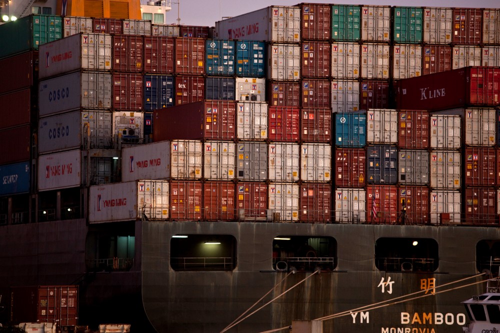 The YM Bamboo, a container ship operated by the China Ocean Shipping Company (COSCO) is docked at the Port of Oakland in Oakland, Calif. Jan. 14, 2011.
