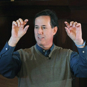 Rick Santorum speaking at a campaign rally in Perry, Iowa on Tuesday.