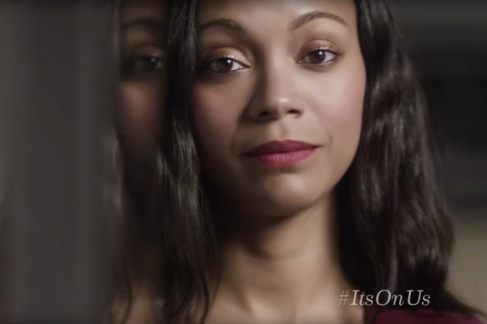 Zoe Saldana and others are featured in the video "It's On Us" released by the White House. (Photo by It's On Us/YouTube)
