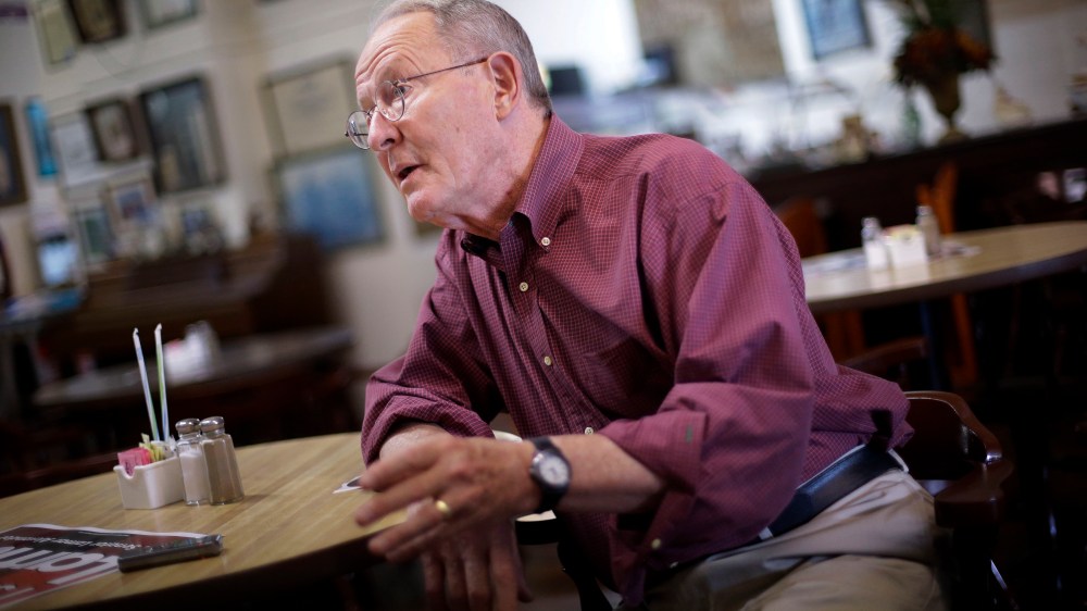 Sen. Lamar Alexander, R-Tenn., is interviewed after a campaign stop in a restaurant in Lawrenceburg, Tenn., Aug. 5, 2014.