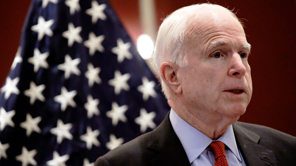 Sen. John McCain, R-Ariz., delivers a speech at the S. Rajaratnam School of International Studies (RSIS), June 3, 2016 in Singapore. (Photo by Wong Maye-E/AP)