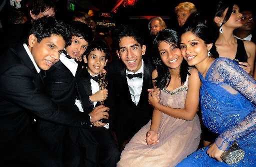 Actors Ashutosh Lobo Gajiwala , Ayush Mahesh Khededar, Azhar Mohammed Ismail, Dev Patel, Tanvi Ganesh Lonkar and Freida Pinto at the Fox Searchlight Oscar after party for Slumdog Millionaire and The Wrestler held at One Sunset on February 22, 2009 in...