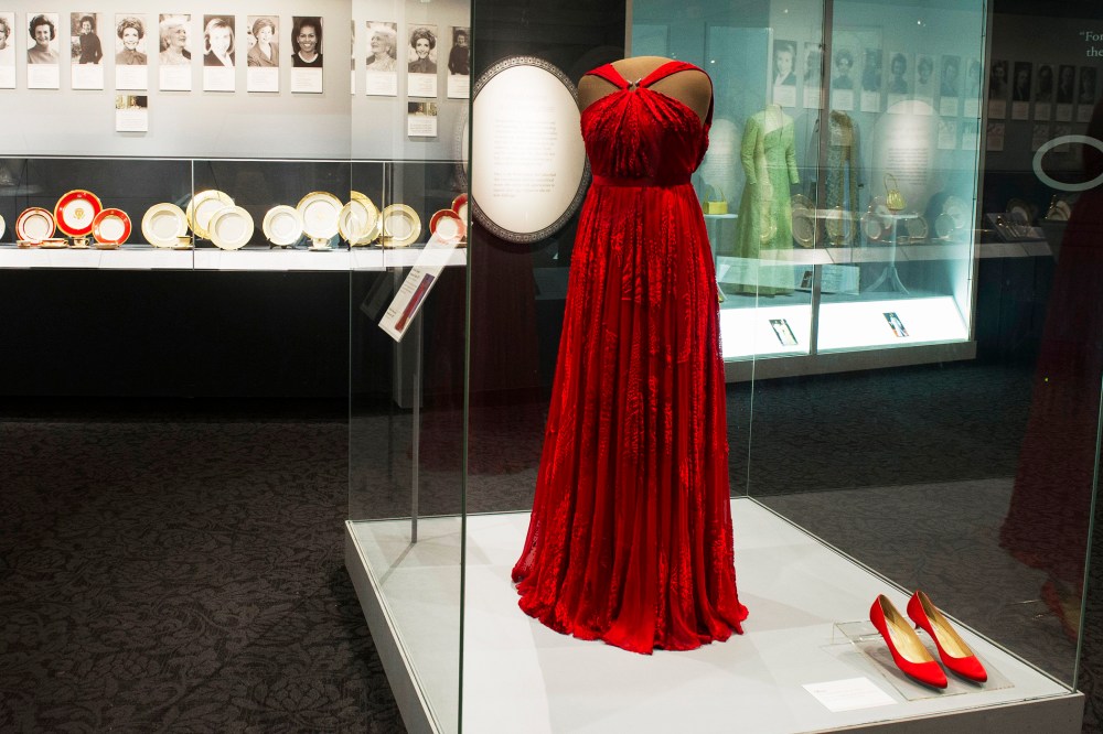 First lady Michelle Obama's second inaugural gown is displayed at the Smithsonian Museum of American History, Jan. 14, 2014.