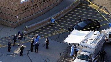 An aerial view of Friday's scene at Sandy Hook Elementary School.