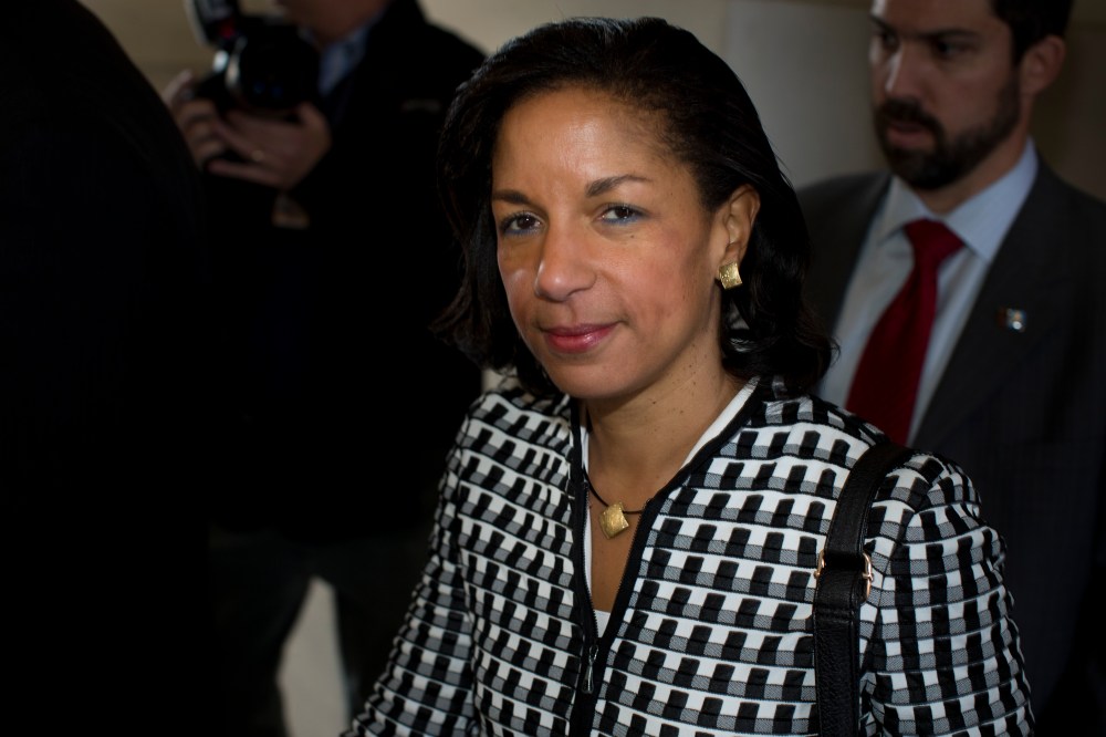 UN Ambassador Susan Rice leaves a meeting on Capitol Hill in Washington, Wednesday, Nov. 28, 2012, with Sen. Susan Collins, R- Maine, and Sen. Bob Corker, R-Tenn., about the Benghazi terrorist attack. Rice continued her fight Wednesday to win over...