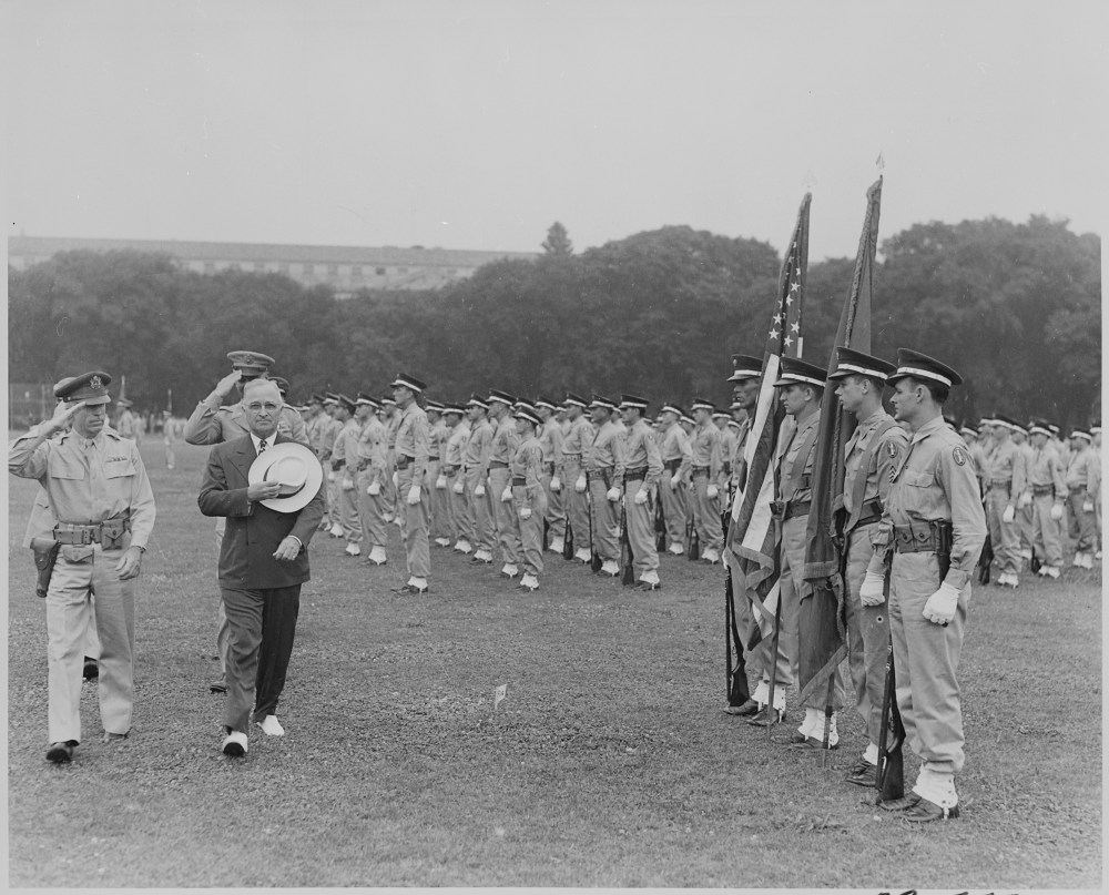 President Truman reviews the District of Columbia military police, 1946.