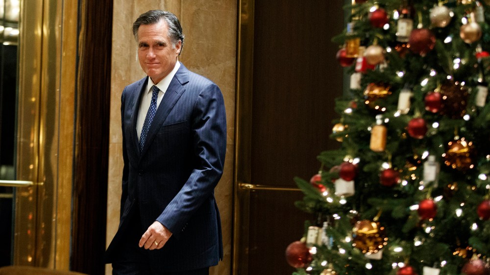 Former Republican presidential nominee Mitt Romney arrives to talk with reporters after eating dinner with President-elect Donald Trump at Jean-Georges restaurant, Nov. 29, 2016, in New York. (Photo by Evan Vucci/AP)