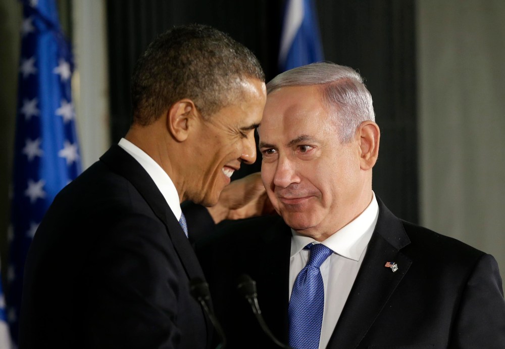 President Barack Obama and Israeli Prime Minister Benjamin Netanyahu talk during their joint news conference in Jerusalem, Israel,Wednesday, March 20, 2013, (Photo by Pablo Martinez Monsivais/AP)