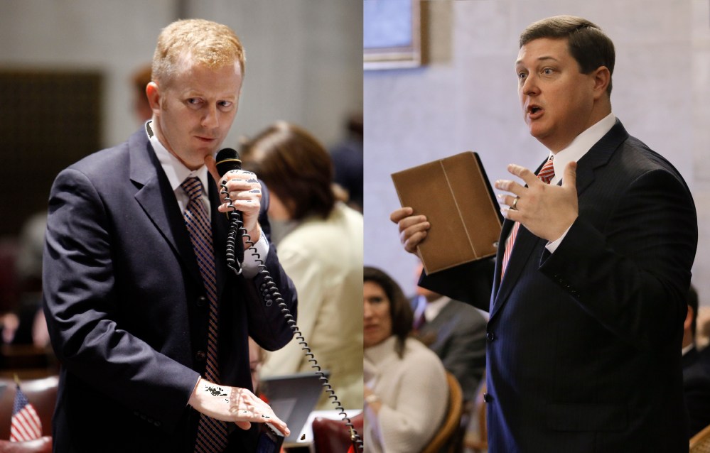 Sen. Stacey Campfield, left, (R-Knoxville) and Rep. Vance Dennis, right, (R-Savannah), sponsored the bill that would reduce welfare benefits for families of children that perform poorly in school. (AP Photos by Mark Humphrey)
