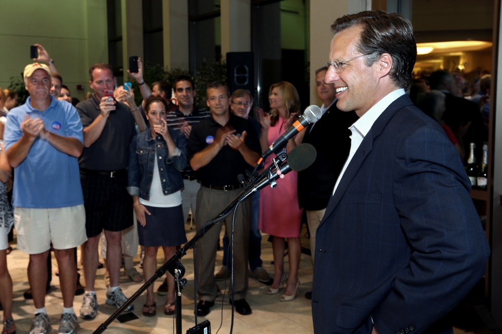 Dave Brat speaks to supporters after defeating Republican Congressman Eric Cantor