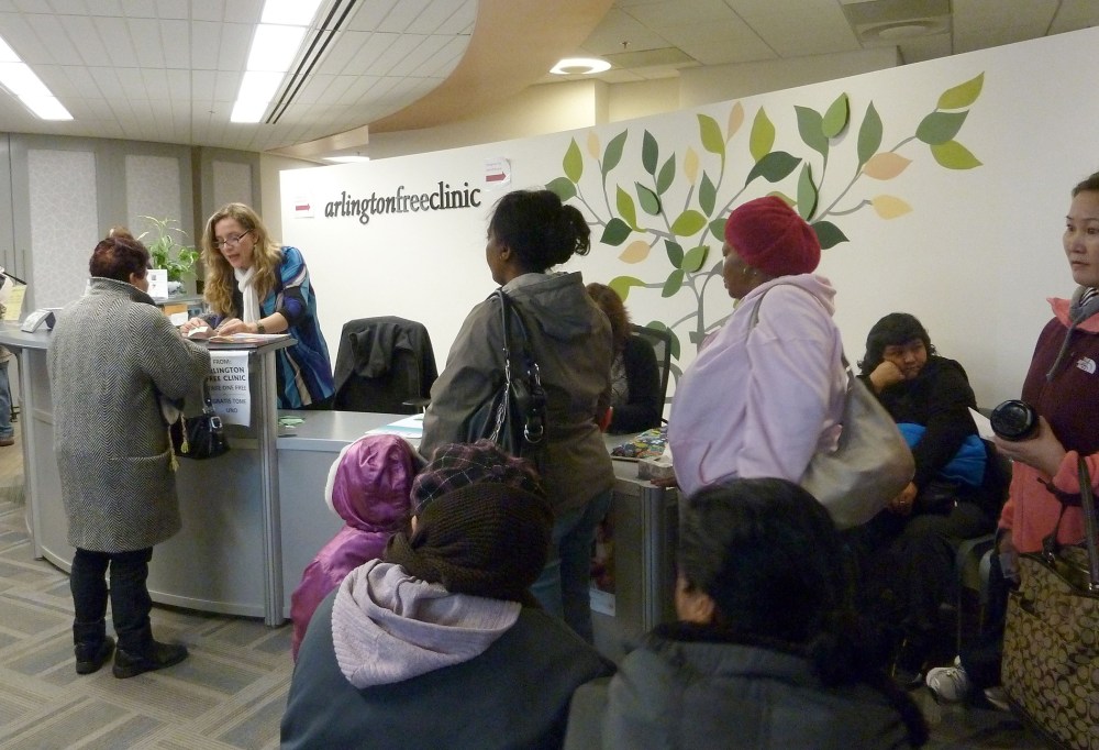 People register at the Arlington Free Clinic for the healthcare lottery on November 12, 2013 in Arlington, Virginia.