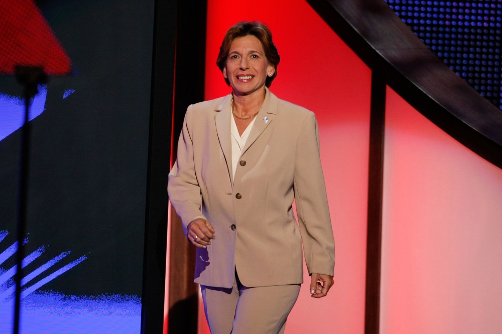 Randi Weingarten walks to the podium during day one of the Democratic National Convention.