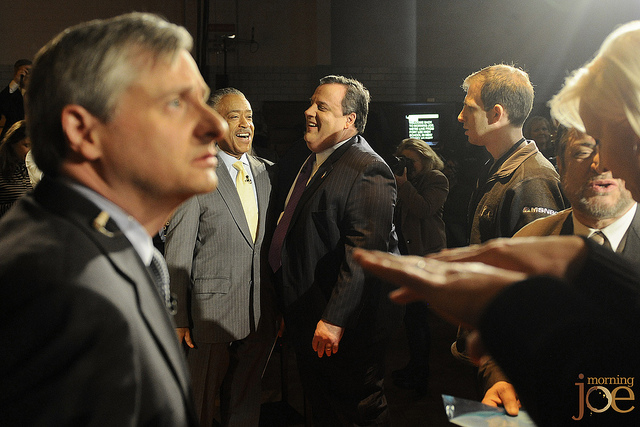 Sharing a laugh at the Morning Joe education town hall at Fort Lee High School in Fort Lee, New Jersey.