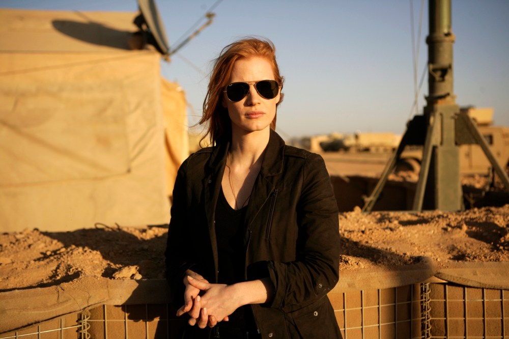 This undated publicity film image provided by Columbia Pictures shows Jessica Chastain in a scene from "Zero Dark Thirty." (AP Photo/Sony - Columbia Pictures, Jonathan Olley)